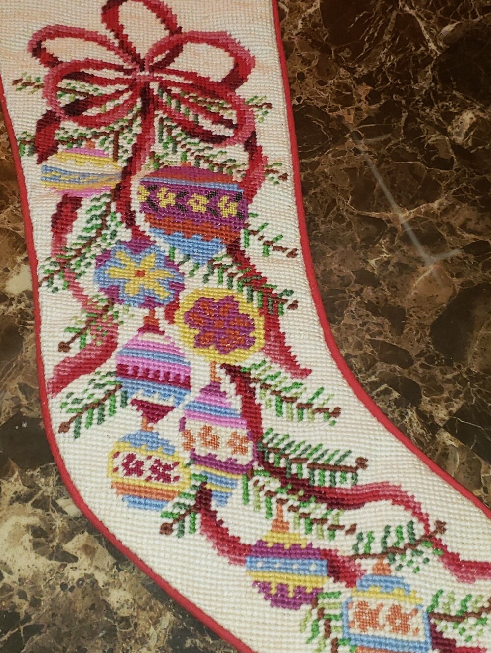 Vintage Needlepoint Christmas Stocking
